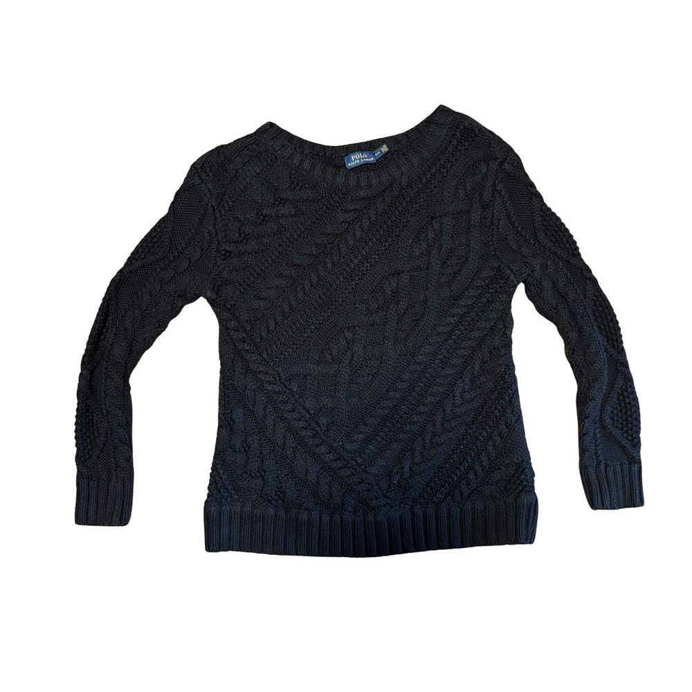 Polo Ralph Lauren Womens Black Cable Knit Pullover Sweater Size Small